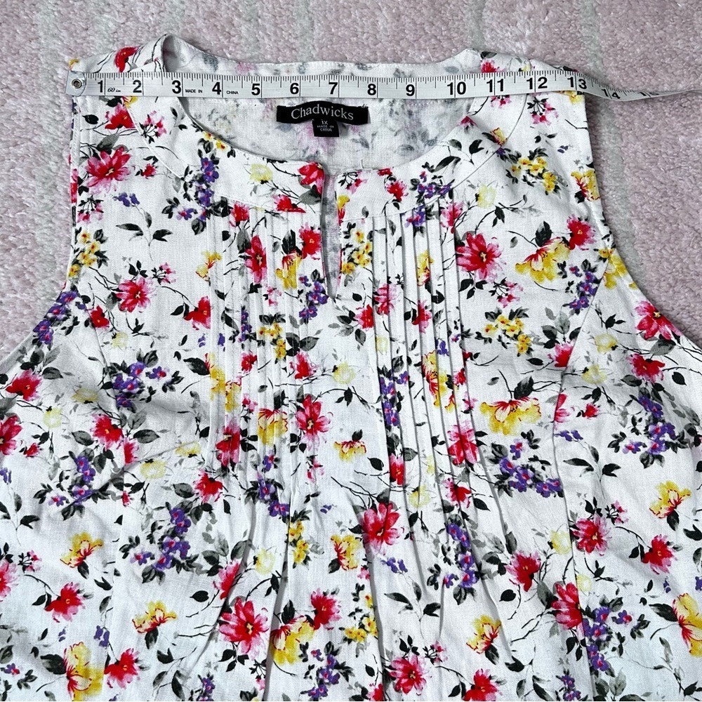Chadwicks Floral Sleeveless Linen Blend Knee Length Dress Size 1X Summer Cruise - Picture 7 of 12